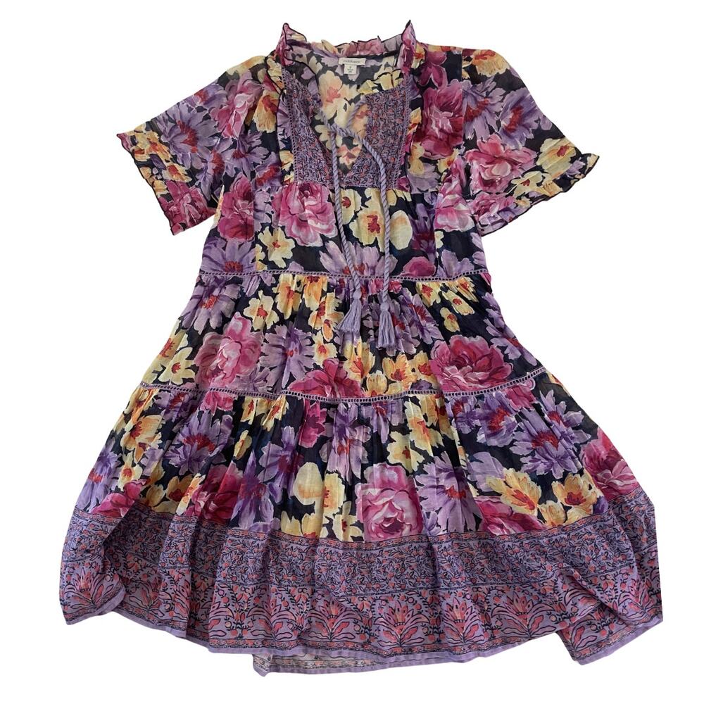 Sundance Floral Boho Dress Small Purple Pink Cottagecore Peasant Mini